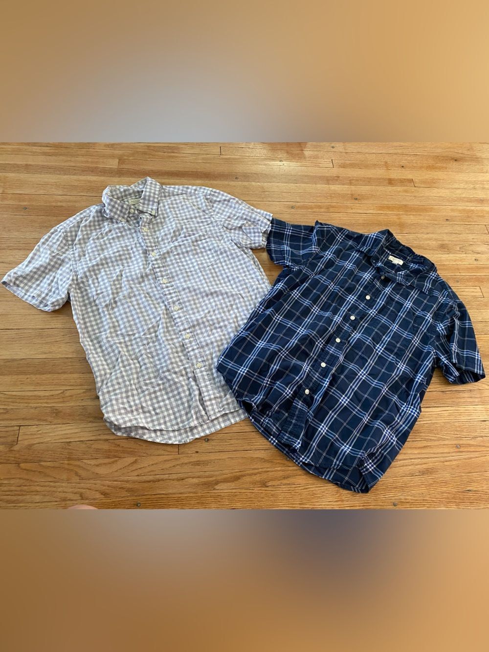 Sonoma Men's M Short Sleeve Blue + Gray Plaid Button-Up Shirts (2)